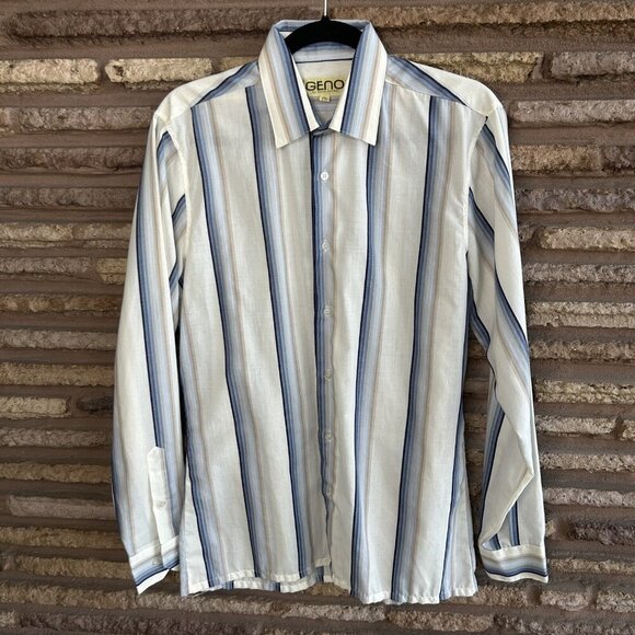 Geno by Gene Ostro Men's Vintage 70s 80s Striped Button Front Disco Shirt Size M - Picture 7 of 8
